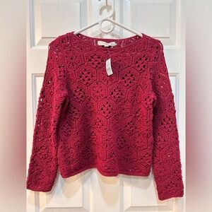 NEW Loft Crochet Pointelle Sweater Women Sz XXS Petite Oversized Granny Square